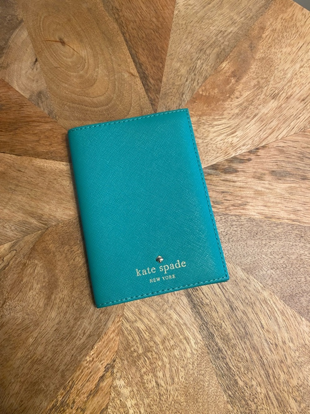 kate spade Teal Leather Passport Cover with Gold Logo